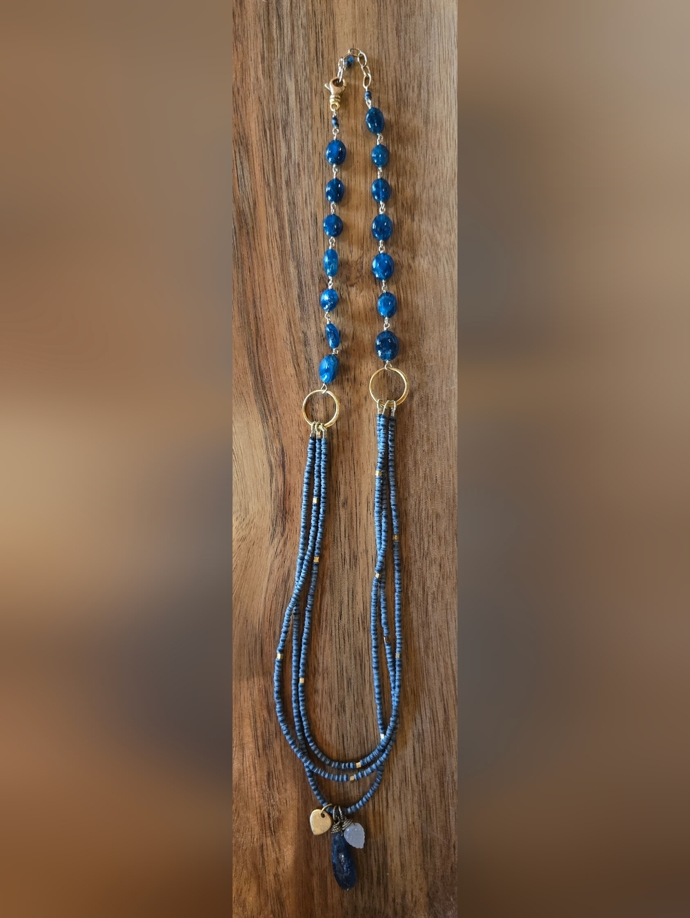 Blue Beaded Layered Pendant Necklace